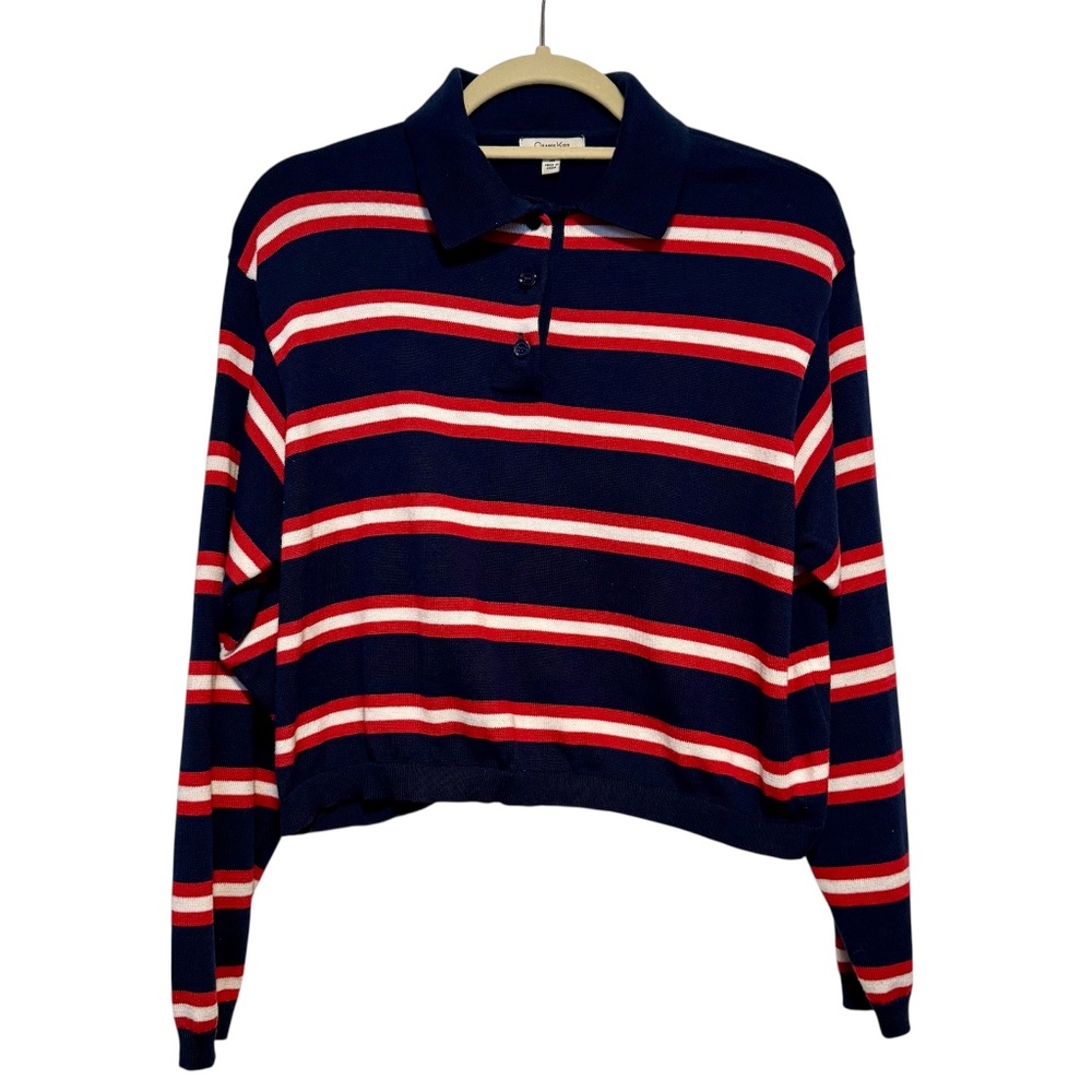 Orange Kiss Essentials Rugby Striped Cropped Knit Sweater Size Medium Preppy‎